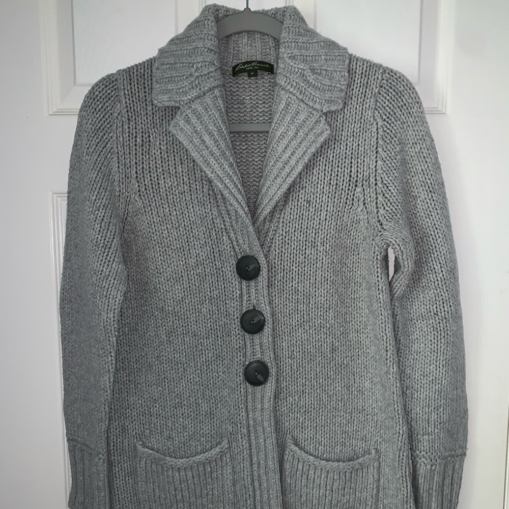 Light Gray Eddie Bauer Long Knot Sweater